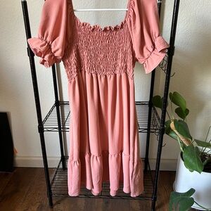 First Love Coral Smocked Dress
